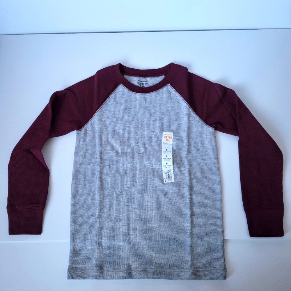 Jumping Beans Boys Size 6 Grey/Maroon Thermal Long Sleeve Softest Tee Shirt New
